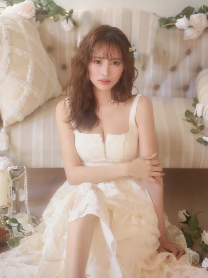 【DEA./ディア】オーガンジー/ フラワー/ ティアード/ ワンピース/ ミディアムドレス/ キャバドレス long2