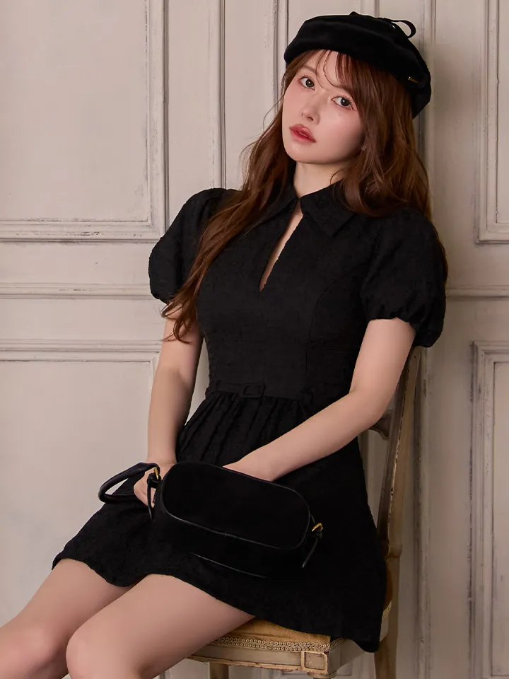 【【DEA./ディア】ワッフル素材/ クラシカル/ 襟付き/ フレア/ ミニドレス/ キャバドレス2