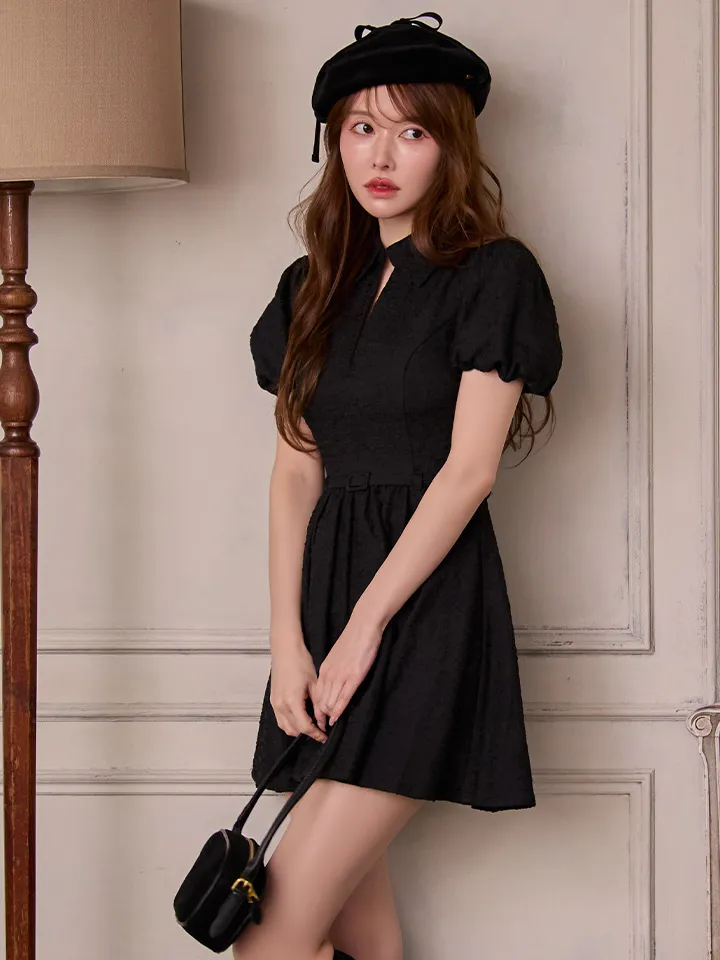 【DEA./ディア】ワッフル素材/ クラシカル/ 襟付き/ フレア/ ミニドレス/ キャバドレス4