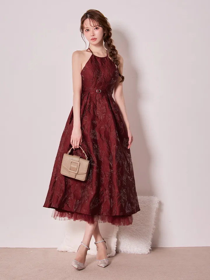 【DEA./ディア】ラメ/ ジャガード/ アメスリ/ フレア/ ミディアムドレス/ キャバドレス1