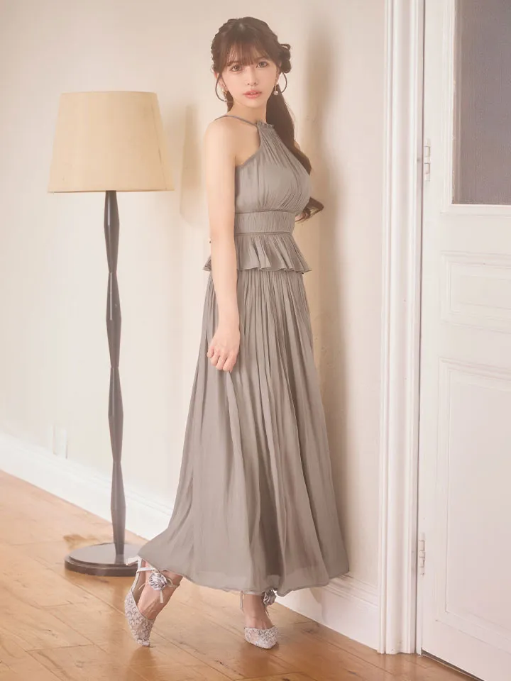 【DEA./ディア】ラメ/ シフォン/ プリーツ/ ホルターネック/ ツーピース/ ペプラム/ ワンピース/ ミモレ丈/ ミディアムドレス/ キャバドレス long5