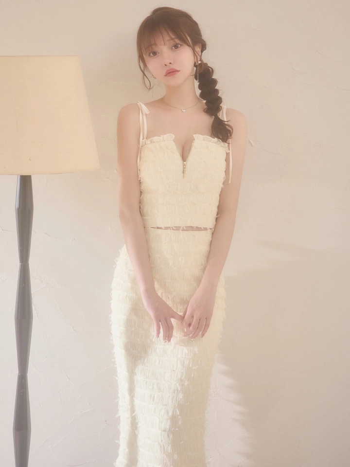 【DEA./ディア】立体チュール/ フロントジップ/ ワンピース/ キャミソール/ ツーピース/ タイト/ ミディアムドレス/ キャバドレス3