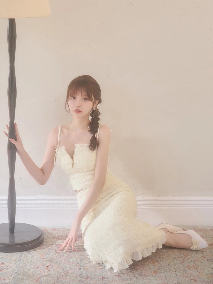 【DEA./ディア】立体チュール/ フロントジップ/ ワンピース/ キャミソール/ ツーピース/ タイト/ ミディアムドレス/ キャバドレス4