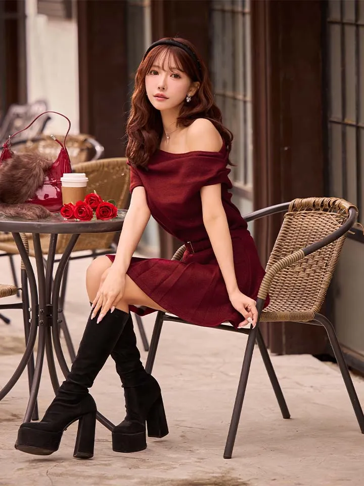 【DEA./ディア】ドレープ/ オフショルダー/ セットアップ/ フレア/ ミニドレス/ キャバドレス3