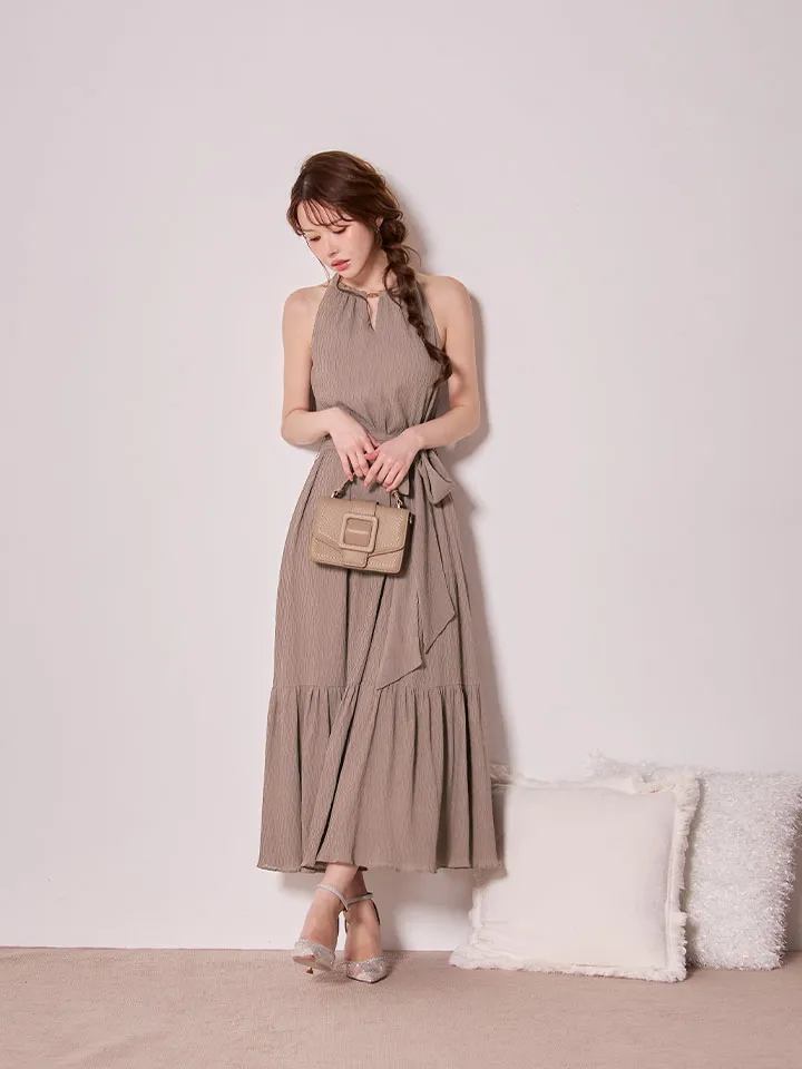 【DEA./ディア】シフォン/ プリーツ/ Vネック/ ウエストリボン/ ロングドレス/ キャバドレス2