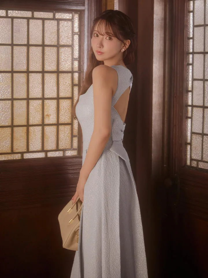 【DEA./ディア】charmer jacquard back ribbon long dress/ カメリアジャガード/ バックリボン/ ロングドレス/ キャバドレス long3