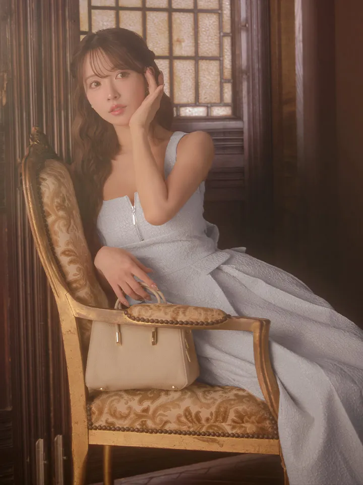 【DEA./ディア】charmer jacquard back ribbon long dress/ カメリアジャガード/ バックリボン/ ロングドレス/ キャバドレス long4