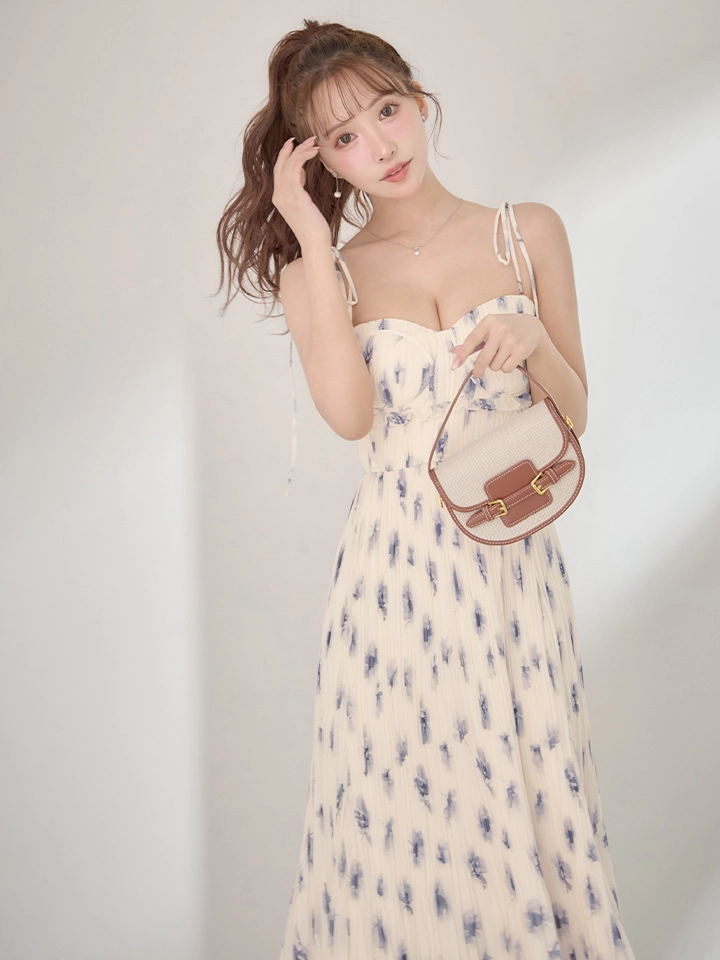 Lサイズあり【DEA./ディア】プリーツ/ フラワー/ シフォン/ フレア/ ワンピース/ ミディアムドレス/ キャバドレス3