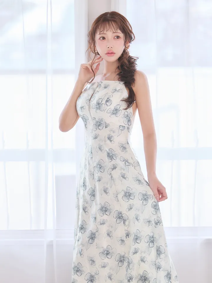 【DEA./ディア】バックオープン/ フラワー/ サテン/ フレア/ ワンピース/ ミディアムドレス/ キャバドレス2