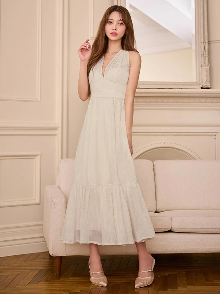 【DEA./ディア】プリーツ/ シフォン/ ホルターネック/ ロングドレス/ キャバドレス1