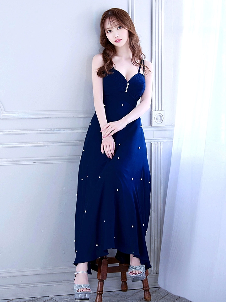 【ISA FERRIS/ イサフェリス】【OF05】シンプル/ キャミソール/ パール/ フレア/ Aライン/ ミモレ丈/ ワンピース/ ミディアムドレス/ キャバドレス15