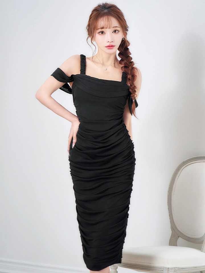 【ISA FERRIS/ イサフェリス】【OF05】 スリット/ キャミ/ ストレッチ/ ショートスリーブ/ タイト/ ひざ丈/ ミディアムドレス/ キャバドレス7