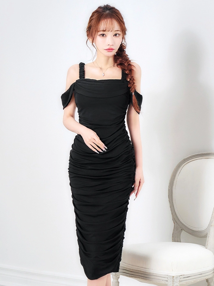 【ISA FERRIS/ イサフェリス】【OF05】 スリット/ キャミ/ ストレッチ/ ショートスリーブ/ タイト/ ひざ丈/ ミディアムドレス/ キャバドレス8