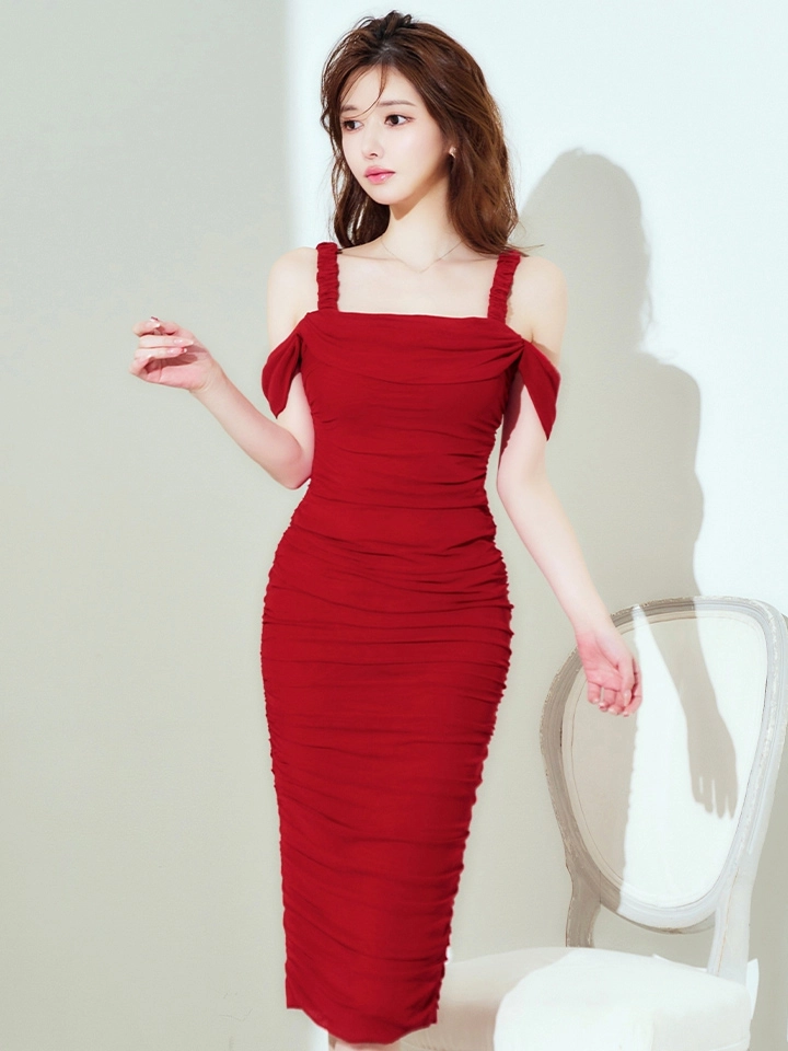 【ISA FERRIS/ イサフェリス】【OF05】 スリット/ キャミ/ ストレッチ/ ショートスリーブ/ タイト/ ひざ丈/ ミディアムドレス/ キャバドレス2