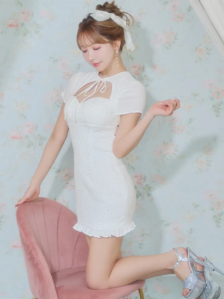【ROBE de FLEURS/ローブドフルール】カットデザイン/ ビジュー/ ワッフル/ リボン/ タイト/ ミニドレス/ キャバドレス2