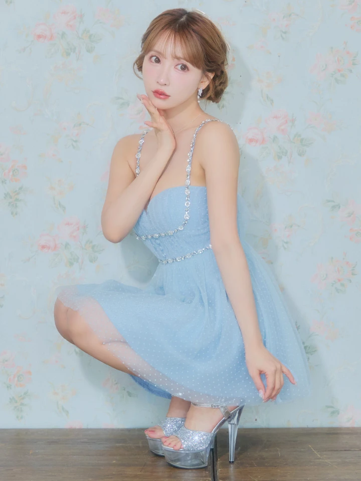 【ROBE de FLEURS/ローブドフルール】ドットチュール/ ビジュー/ フレア/ ミニドレス/ キャバドレス3