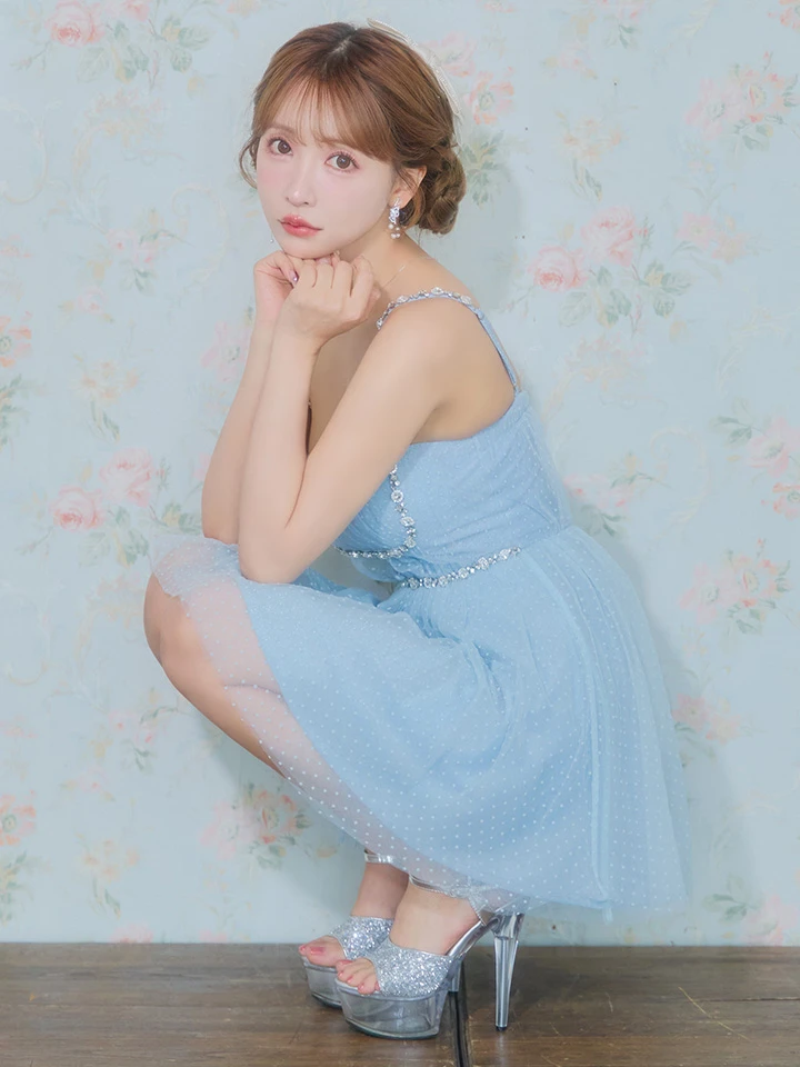 【ROBE de FLEURS/ローブドフルール】ドットチュール/ ビジュー/ フレア/ ミニドレス/ キャバドレス4
