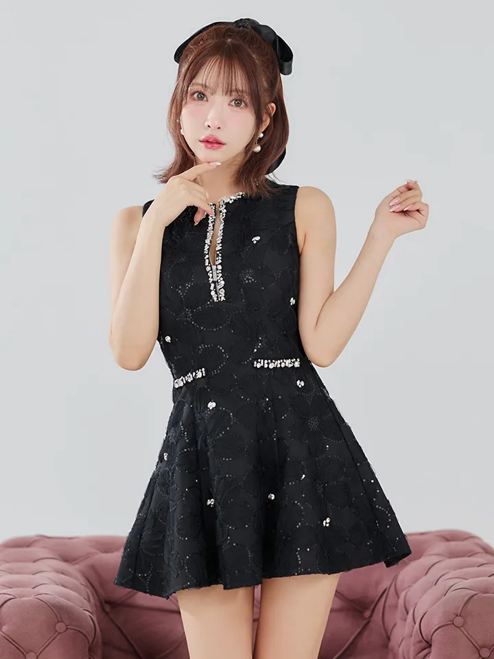 【ROBE de FLEURS/ローブドフルール】ビジューライン/ ノースリーブ/ フレア/ ミニドレス/ キャバドレス5