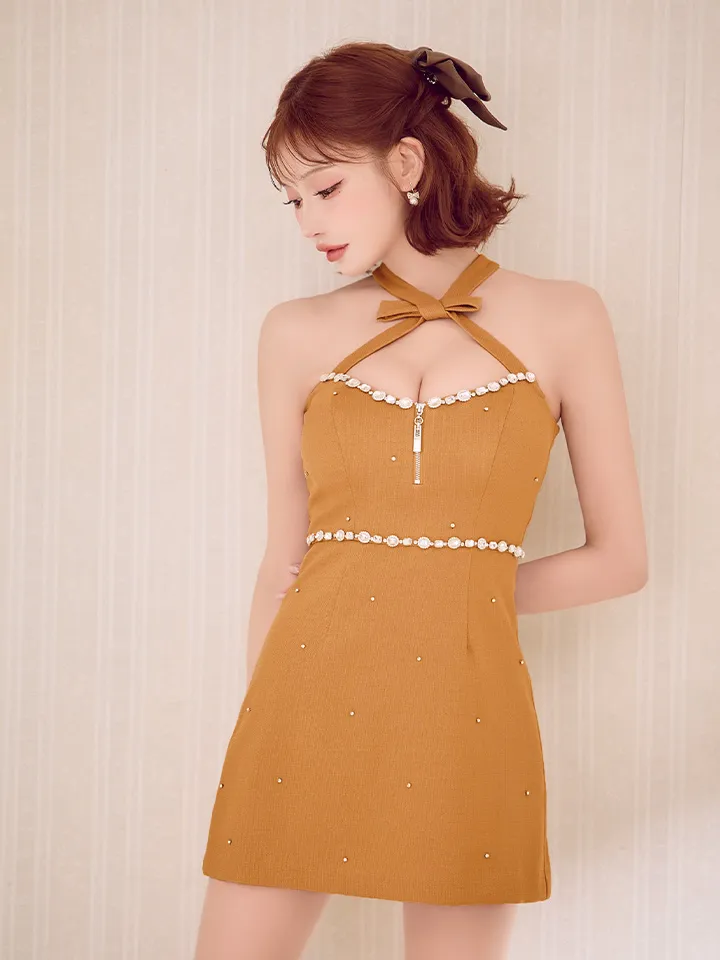 【ROBE de FLEURS/ローブドフルール】リボンデザインホルター/ ビジュー/ タイト/ ミニドレス/ キャバドレス2