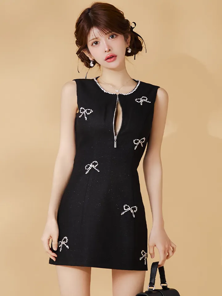 【ROBE de FLEURS/ローブドフルール】リボンビジュー/ ノースリーブ/ ワンピース/ ミニドレス/ キャバドレス1