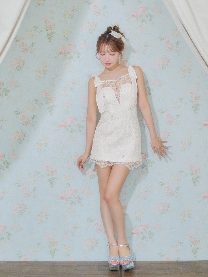 【ROBE de FLEURS/ローブドフルール】ショルダーリボン/ レース/ タイト/ ミニドレス/ キャバドレス1”>
<img src=