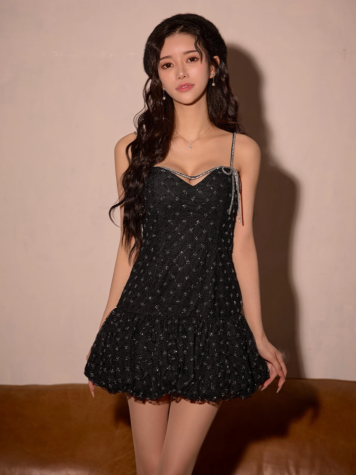 【ROBE de FLEURS/ローブドフルール】ラメニット/ スパンコール付き/ レース/ キャミ/ ミニドレス/ キャバドレス2