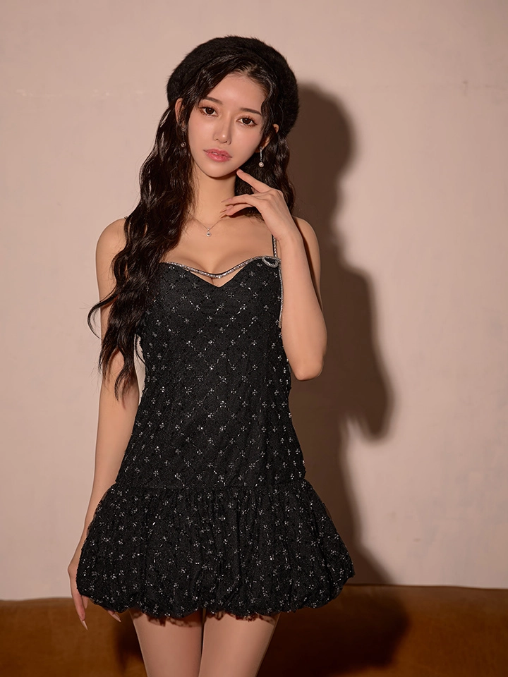 【ROBE de FLEURS/ローブドフルール】ラメニット/ スパンコール付き/ レース/ キャミ/ ミニドレス/ キャバドレス3