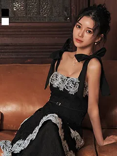 【ROBE de FLEURS/ローブドフルール】ジャガード/ レース/ ティアード/ ワンピース/ ミディアムドレス/ キャバドレス