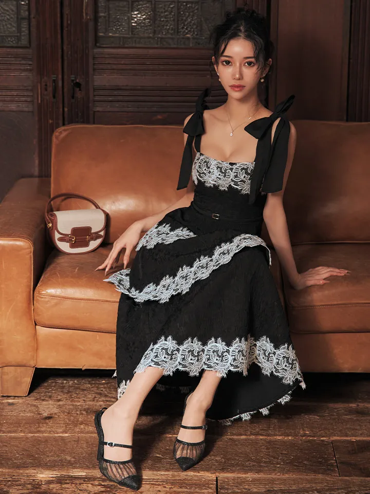 【【ROBE de FLEURS/ローブドフルール】ジャガード/ レース/ ティアード/ ワンピース/ ミディアムドレス/ キャバドレス3