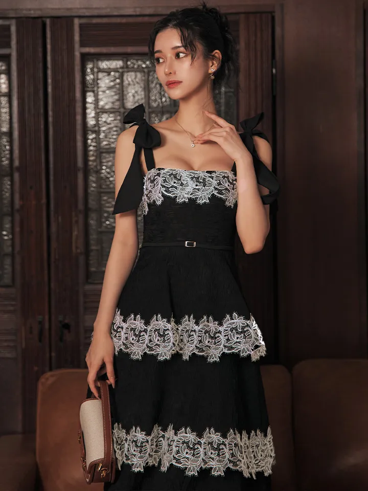 【ROBE de FLEURS/ローブドフルール】ジャガード/ レース/ ティアード/ ワンピース/ ミディアムドレス/ キャバドレス4