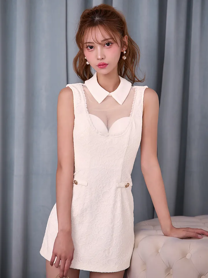 【ROBE de FLEURS/ローブドフルール】襟付き/ シースルー/ デコルテ/ レース/ フレア/ ミニドレス/ キャバドレス5