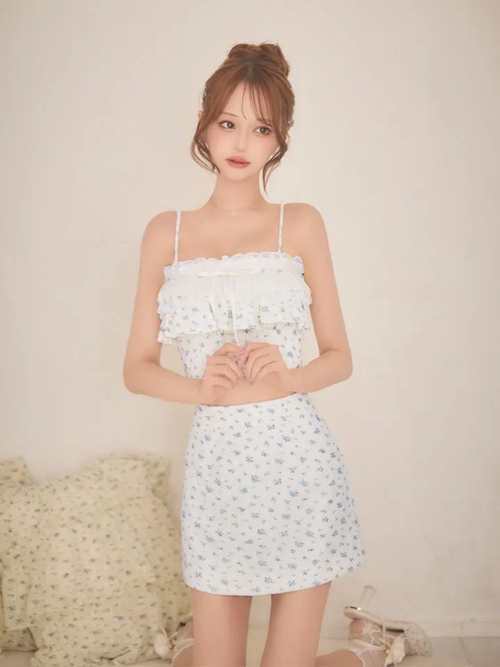 【ROBE de FLEURS/ローブドフルール】小花柄/ レース/ フリル/ セットアップ/ タイト/ ミニドレス/ キャバドレス1