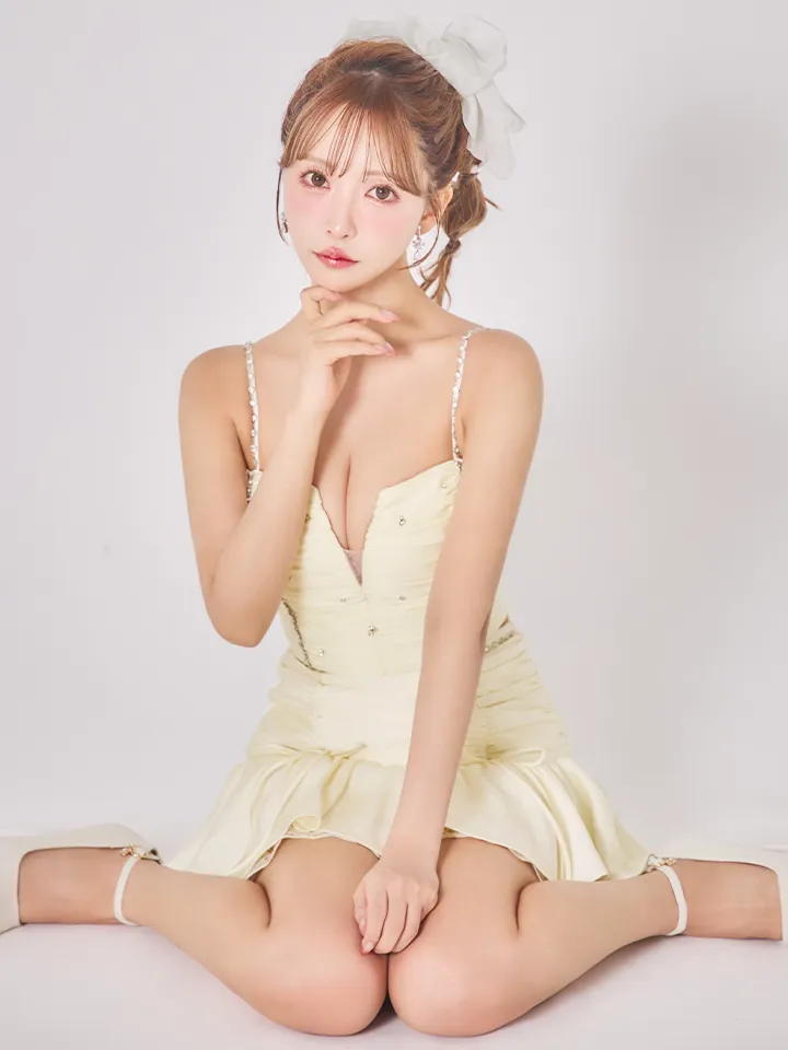 【ROBE de FLEURS/ローブドフルール】サテン/ ビジュー/ レース/ フレア/ キャミソール/ ツーピース/ セットアップ/ ミニドレス/ キャバドレス