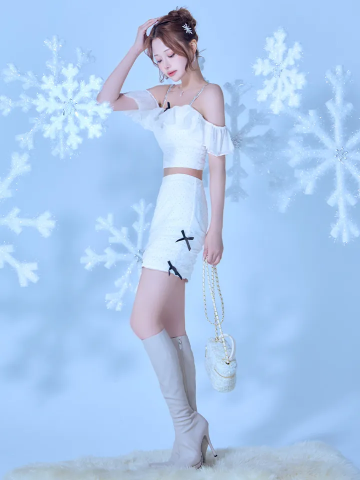 【ROBE de FLEURS/ローブドフルール】オフショル/ フリル/ チュール/ ミニリボン/ セットアップ/ タイト/ ミニドレス/ キャバドレス3