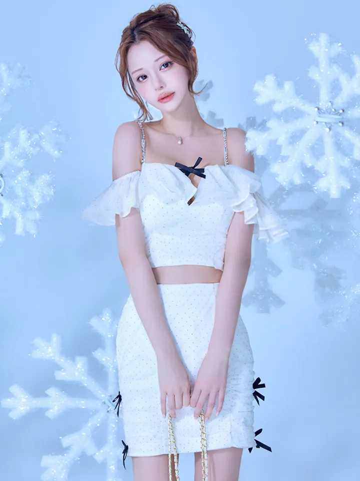 【ROBE de FLEURS/ローブドフルール】オフショル/ フリル/ チュール/ ミニリボン/ セットアップ/ タイト/ ミニドレス/ キャバドレス5