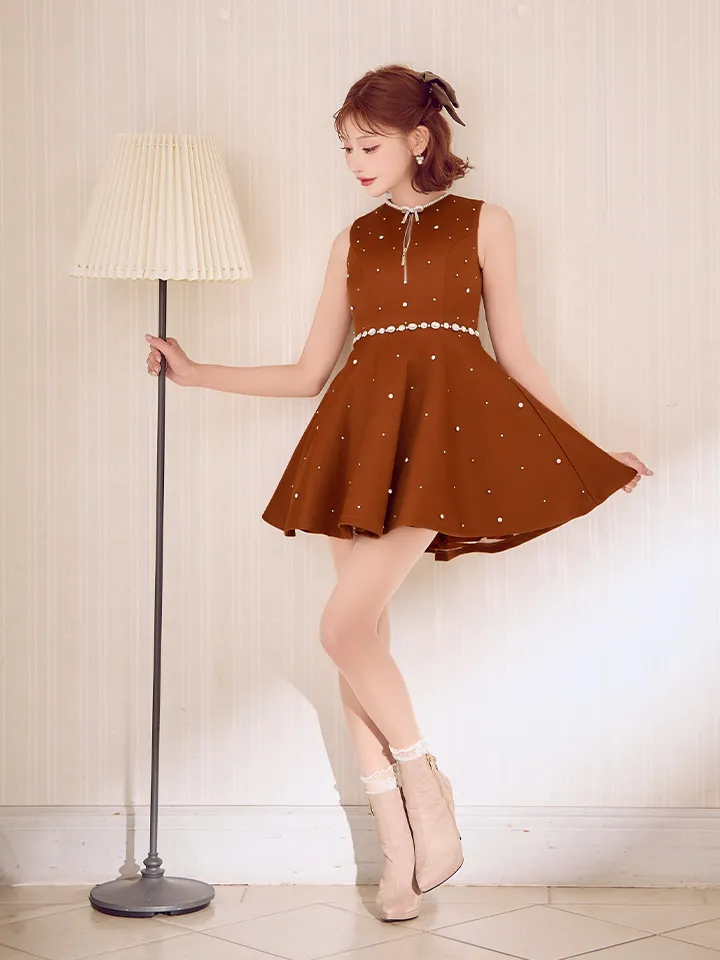 【ROBE de FLEURS/ローブドフルール】リボンビジュー/ バストカット/ フレア/ ミニドレス/ キャバドレス1
