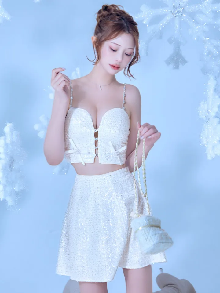 【ROBE de FLEURS/ローブドフルール】サイドミニリボン/ スパンコール/ グロウ/ セットアップ/ フレア/ ミニドレス/ キャバドレス4