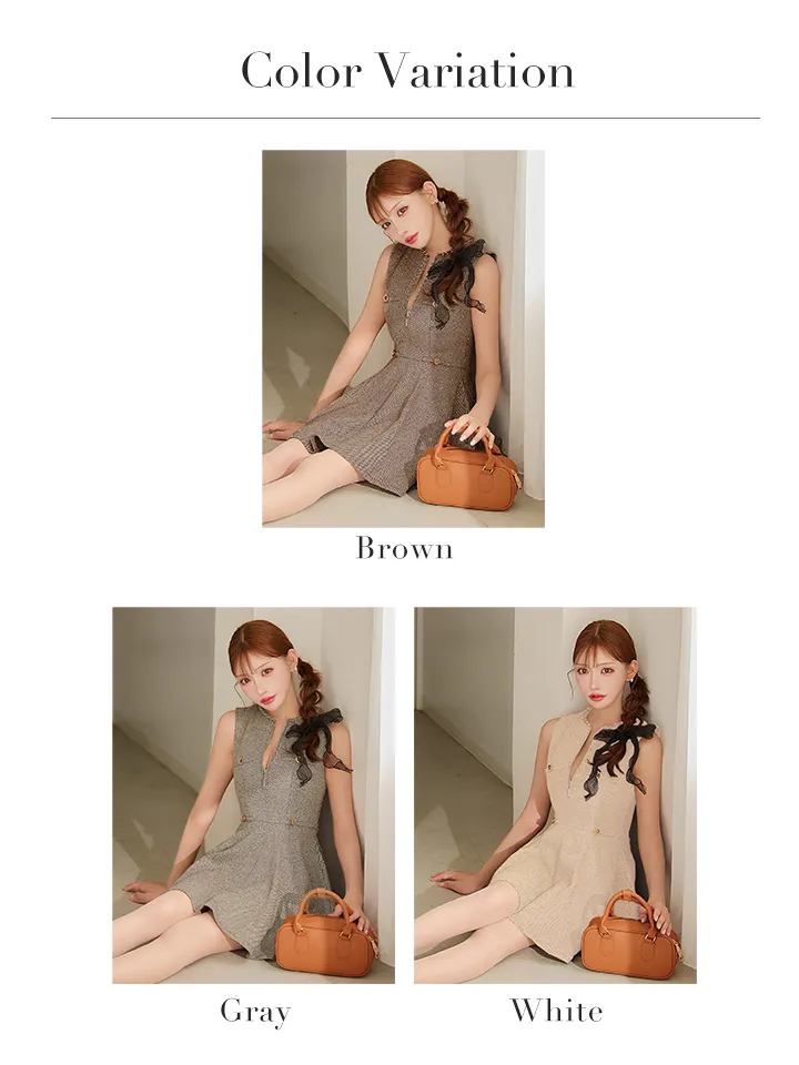 【ROBE de FLEURS/ローブドフルール】ゴールドボタン/ ラメツイード/ バストジップ/ フレア/ ミニドレス/ キャバドレス
/バリエーション