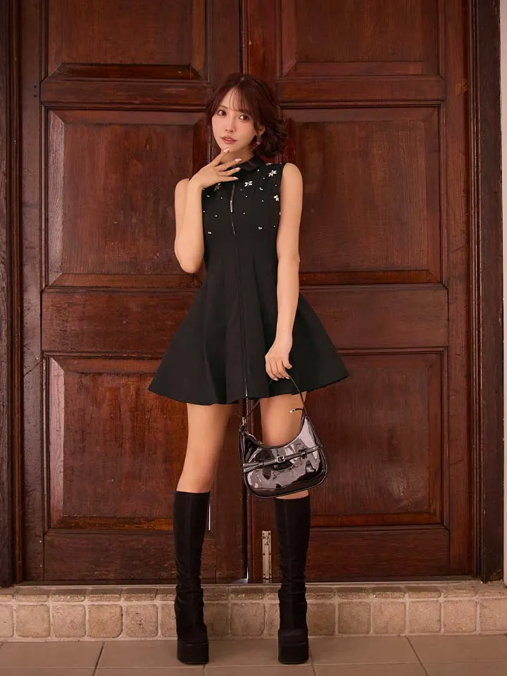 【ROBE de FLEURS/ローブドフルール】襟付き/ ノースリーブ/ フレア/ ミニドレス/ キャバドレス2