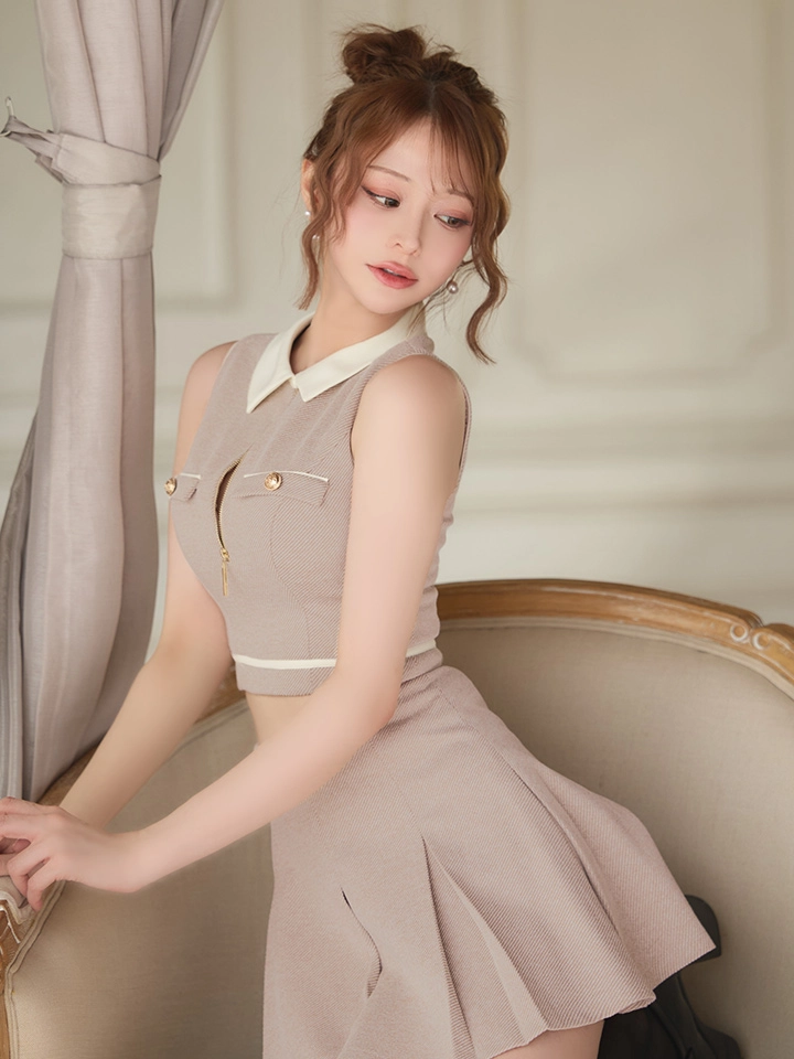 【ROBE de FLEURS/ローブドフルール】ボックスプリーツ/ ツイル/ バイカラー/ セットアップ/ フレア/ ミニドレス/ キャバドレス4