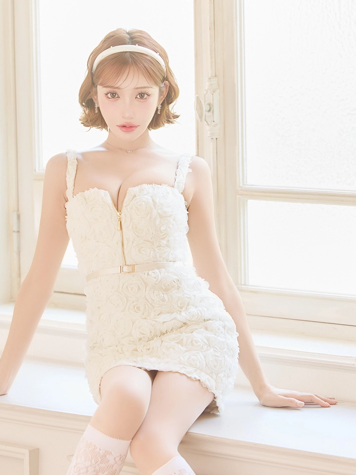 【ROBE de FLEURS/ローブドフルール】ガーリーローズレース/ サテン/ タイト/ ミニドレス/ キャバドレス5