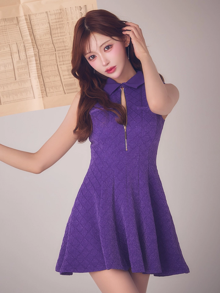 【【ROBE de FLEURS/ローブドフルール】襟付き/ シンプル/ ラメ/ フレア/ ミニドレス/ キャバドレス2