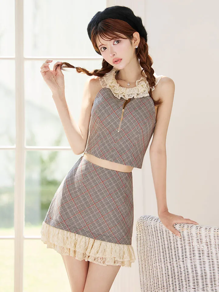 【ROBE de FLEURS/ローブドフルール】レース/ チェック/ バストジップ/ セットアップ/ ミニドレス/ キャバドレス3