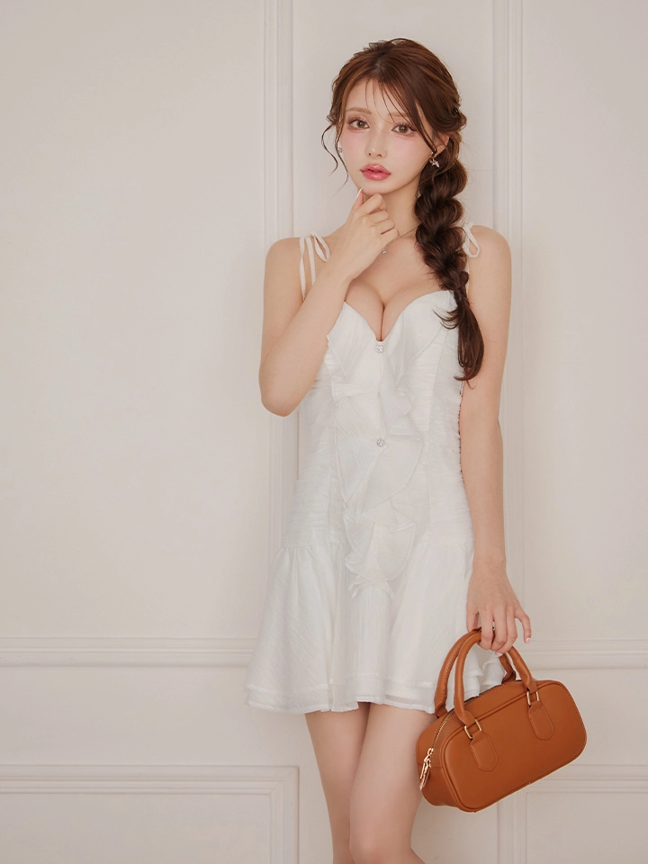 【【ROBE de FLEURS/ローブドフルール】サテン/ フロントシフォン/ フレア/ ミニドレス/ キャバドレス3