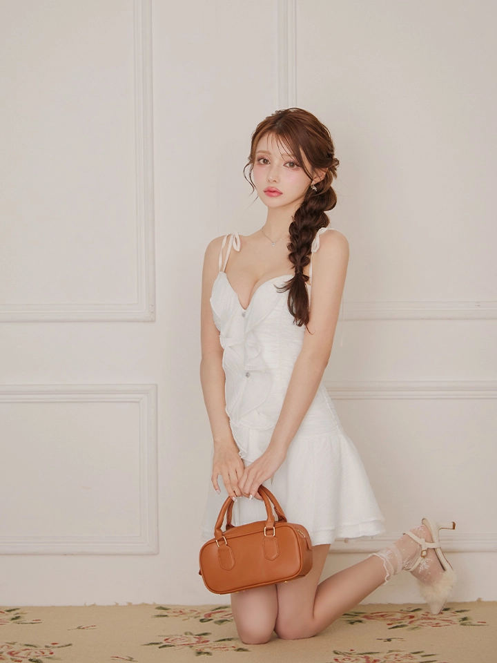 【【ROBE de FLEURS/ローブドフルール】サテン/ フロントシフォン/ フレア/ ミニドレス/ キャバドレス4