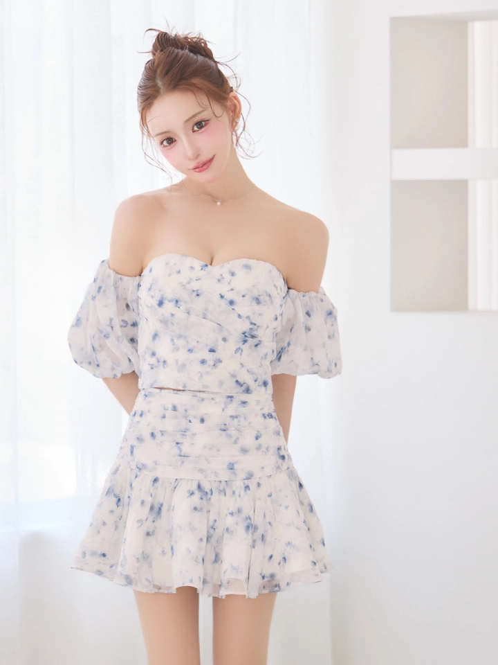 【ROBE de FLEURS/ローブドフルール】オフショル/ フラワー/ シフォン/ ハートカット/ フレア/ キャバドレス2