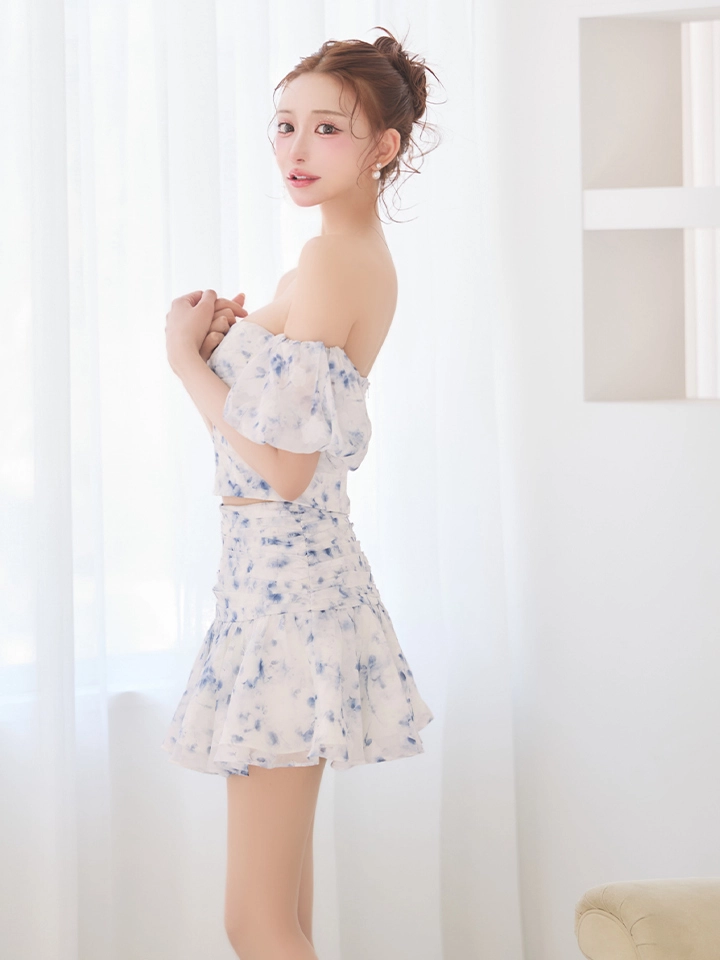 【ROBE de FLEURS/ローブドフルール】オフショル/ フラワー/ シフォン/ ハートカット/ フレア/ キャバドレス5