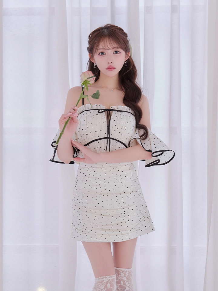 【ROBE de FLEURS/ローブドフルール】ドット/ ラメ/ シフォン/ オフショル/ セットアップ/ タイト/ ミニドレス/ キャバドレス3