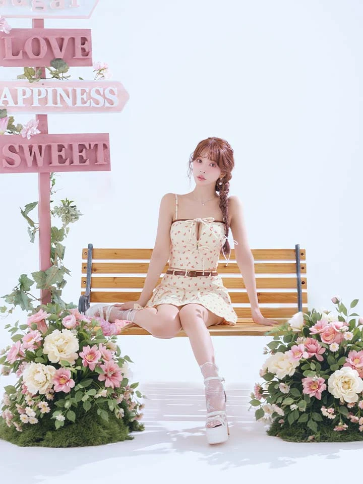 XSサイズあり【ROBE de FLEURS/ローブドフルール】小花柄/ レザーパイピング/ プリーツ/ セットアップ/ フレア/ ミニドレス/ キャバドレス3