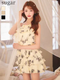 【ROBE de FLEURS/ローブドフルール】フラワージャガード/ シフォン/ ティアード/ フレア/ ミニドレス/ キャバドレス